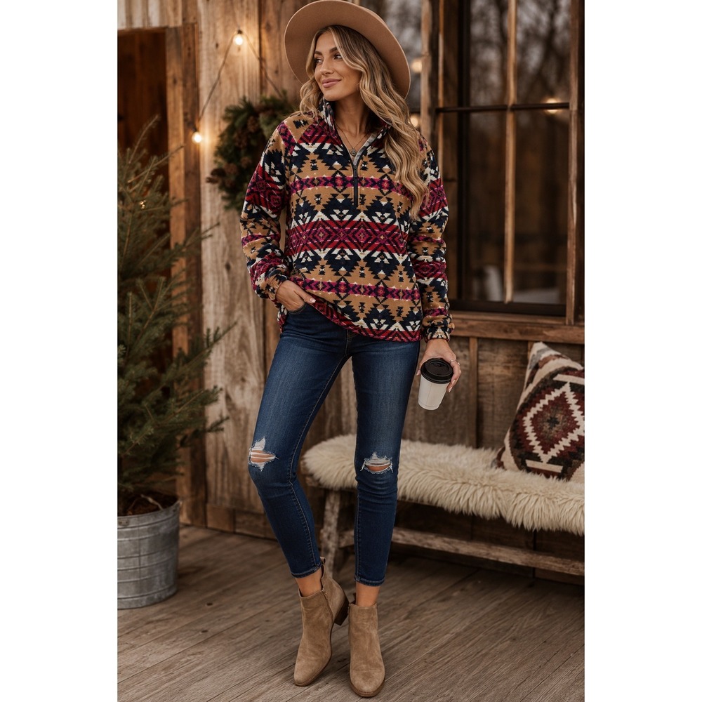 Eddie Bauer Women's Large Southwest Fleece Quarter Zip Western Cabincore